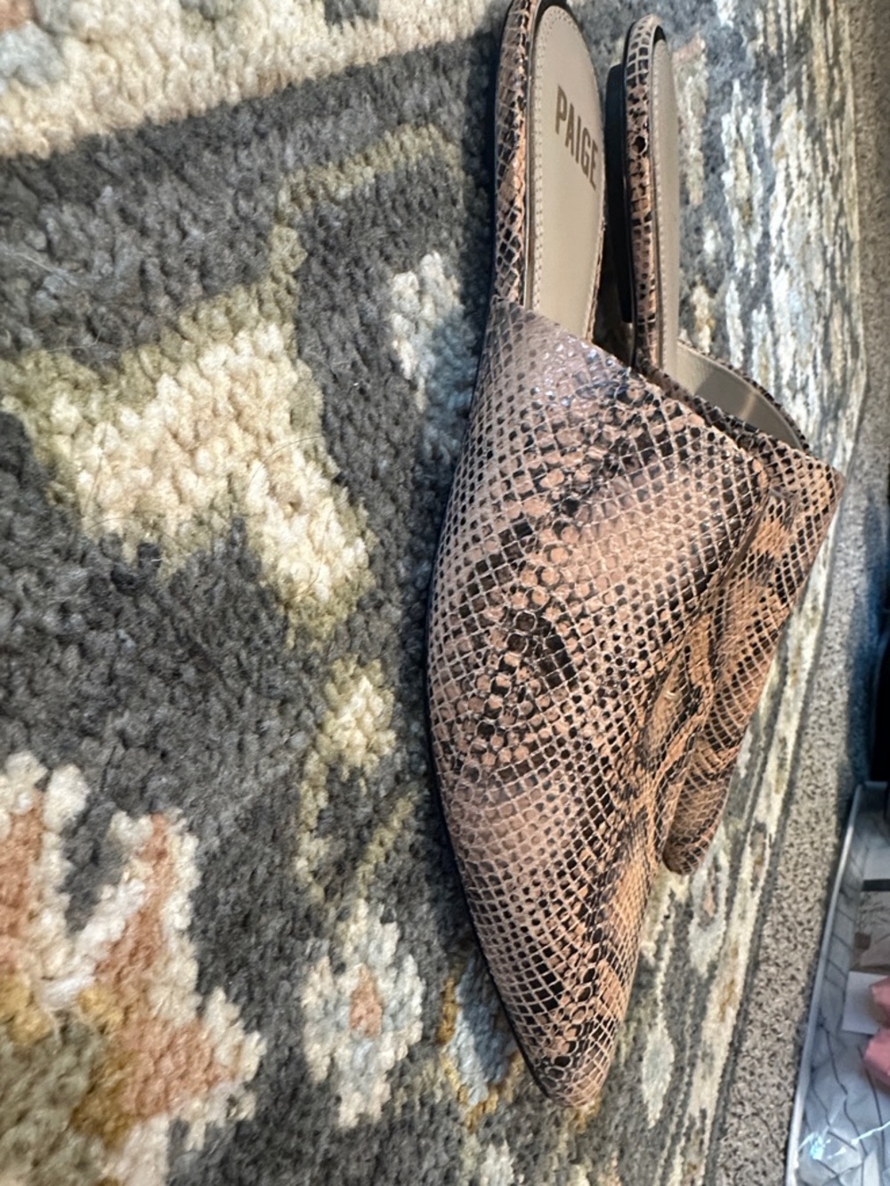 PAIGE Brown Tan Snake-Print Pointed Mule Slides - Picture 4 of 5